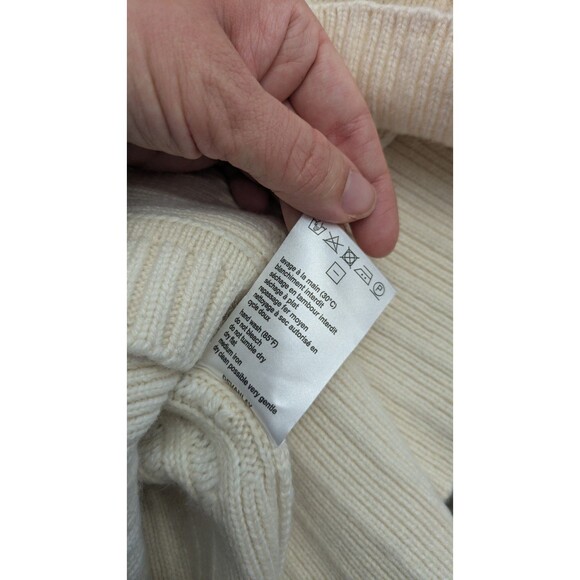 Lacoste Turtleneck Tunic Sweater Cream Wool Cashmere Fisherman Button Back M - Picture 8 of 10